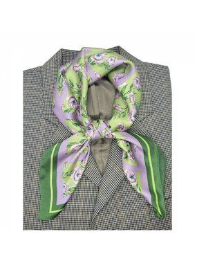 ✨Womens Green Purple Floral Geometric Square Scarf Silky Blend Foulard luxurious